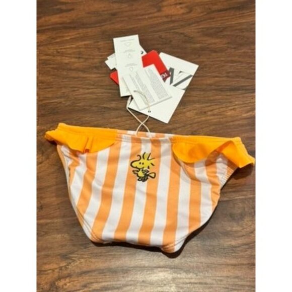 NWT Peanuts Snoopy Toddler Swim Bottom 2-3Y By Zara With Orange Stripes & Frills - Picture 1 of 4